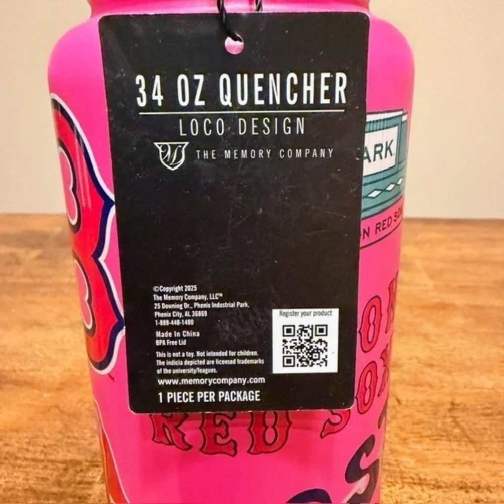 Boston Red Sox Hot Pink Insulated Water Bottle (NEW) 34oz The Memory Company - Picture 9 of 9